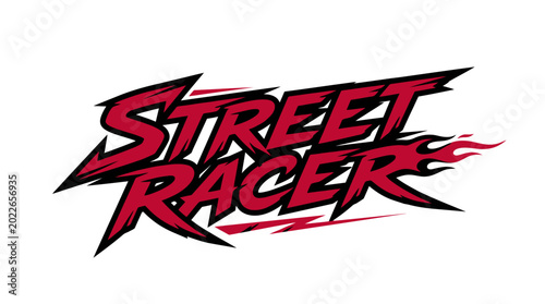 Street Racer Emblem with Flames - Red and Black Logo Design
