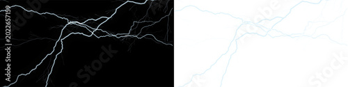 Foto Electric lightning bolt crossing frame on transparent background with high voltage crackling white light beam