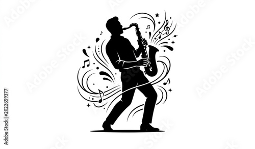 Photography Musician playing saxophone original silhouette with inspirational jazz movement