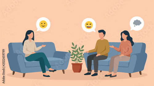 Schilderij op canvas People communicating with diverse emotions in group discussion or therapy sessio