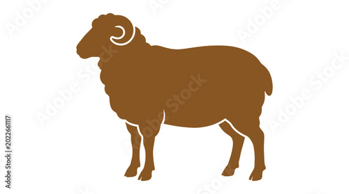 Fotografia Brown Ram with Curly Horns Standing.