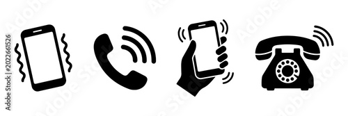 Quadro em tela Silhouette icon set of ringing telephones and vibrating mobile smartphones