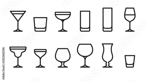 Tableau sur toile Set of Minimalist Glassware Line Icons for Cocktails and Drinks