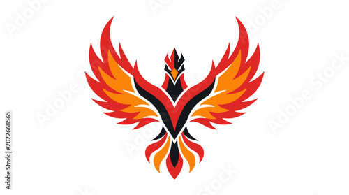 Fiery Phoenix Bird Emblem - Mythical Creature Logo Design