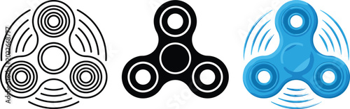 Принти на полотні Fidget Spinner Vector Set Featuring Black, White, and Blue Spinners with Motion