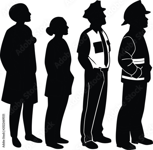 Foto First Responders and Healthcare Workers Standing in Line Silhouette