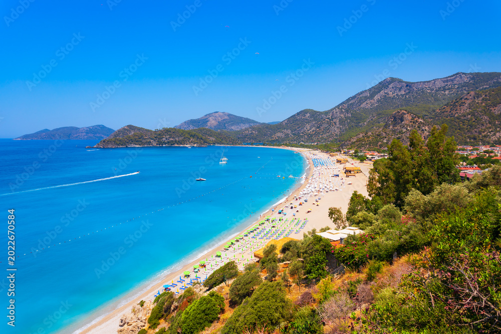 Naklejka premium Oludeniz beach aerial panoramic view in Turkey