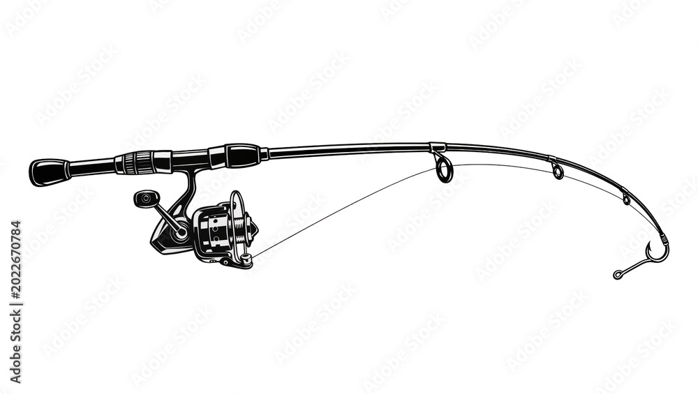 Fototapeta premium Fishing rod with spinning reel and hook, isolated on transparent background