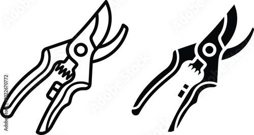 Fotografía Black and white pruning shears icons for gardening and landscaping work