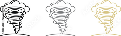 Foto Three line art icons of a tornado storm cyclone and hurricane weather symbols
