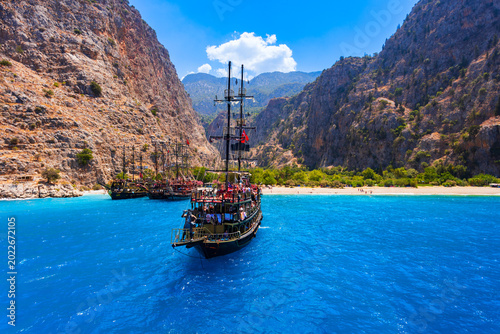 Quadro su tela Boats near the Butterfly beach, Fethiye district in Turkey