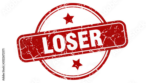 Fotografie Red grunge rubber stamp with the word LOSER, isolated on transparent background