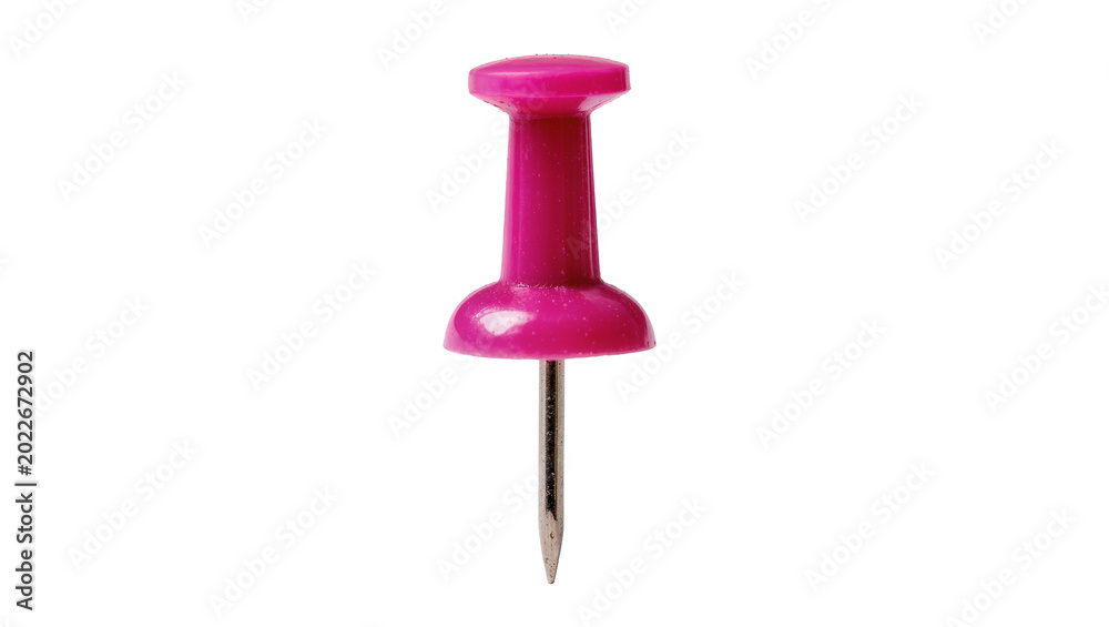 Fototapeta premium Bright pink plastic push pin with sharp metal point, isolated on transparent background