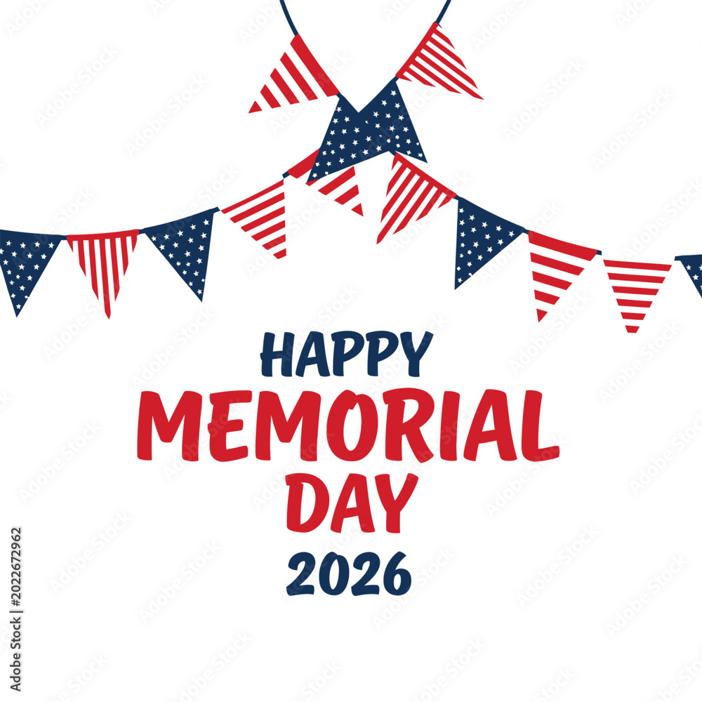 Obraz premium Happy Memorial Day 2026 American Flag Bunting Graphic
