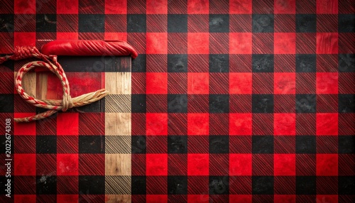 Red and black checked fabric texture