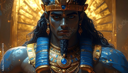 Regal Egyptian figure, gilded aura