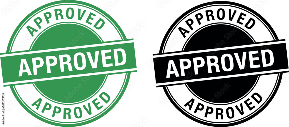 Obraz premium Approved Stamp Badge Set in Green and Black Isolated on White Background for Business and Official Use