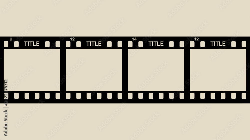 Obraz premium section of black filmstrip with empty frames on a light beige background