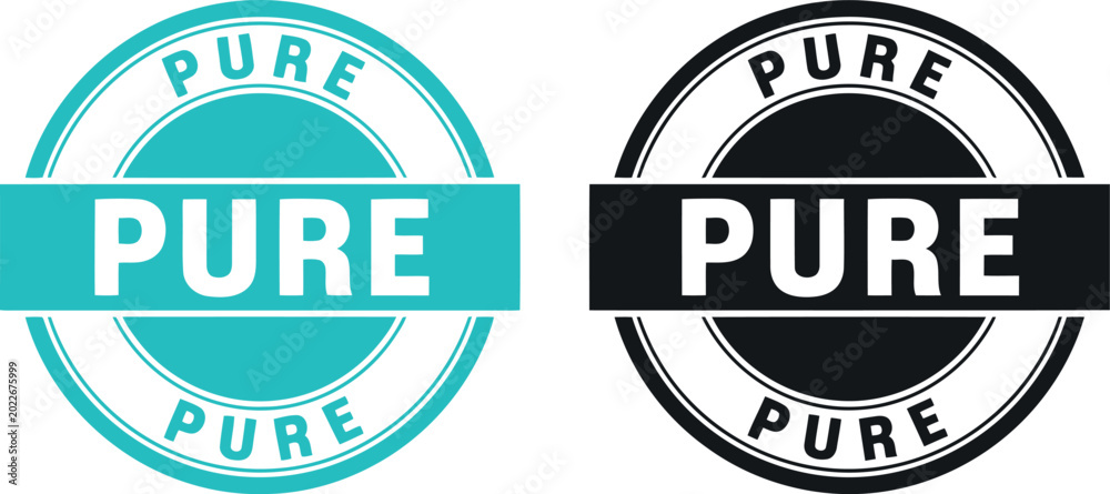 Obraz premium Pure quality badge vector set in turquoise and black, round stamp labels for organic and natural product branding