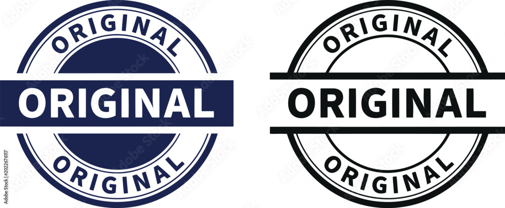 Obraz premium Original stamp badge vector set in blue and black outline for authenticity and certification labels