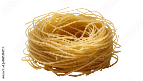 Bild auf Leinwand Golden nest of uncooked angel hair pasta, isolated on transparent background