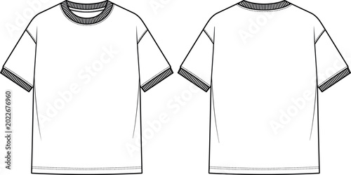 Foto Oversized Crewneck T Shirt Technical Fashion Sketch Vector Template with Front a