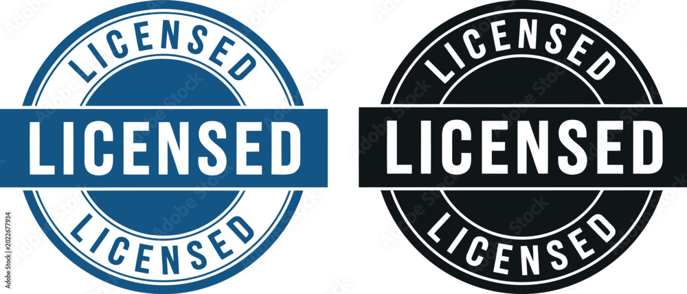 Obraz premium Licensed Stamp Badge Set in Blue and Black for Certification, Approval, and Official Documents