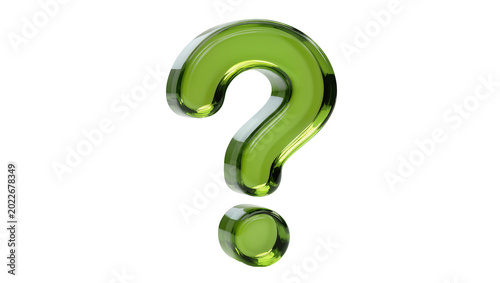 Obraz na płótnie Shiny green glass question mark symbol, isolated on transparent background