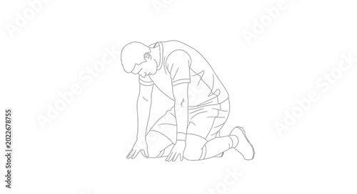 Obraz na plátně Athlete Kneeling Exhausted, Sports Line Art Illustration