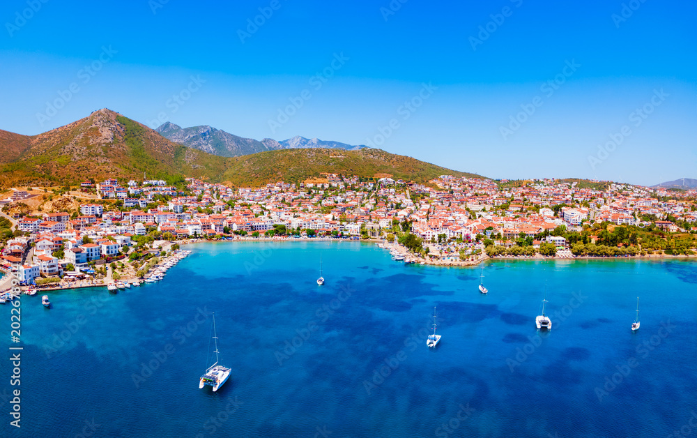 Obraz premium Datca beach and marina aerial panoramic view in Turkey