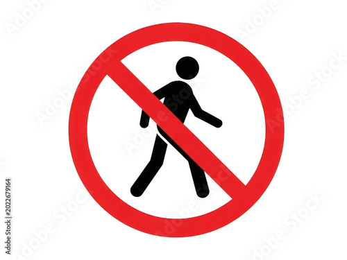 No walking sign with red circle and diagonal line on transparent background