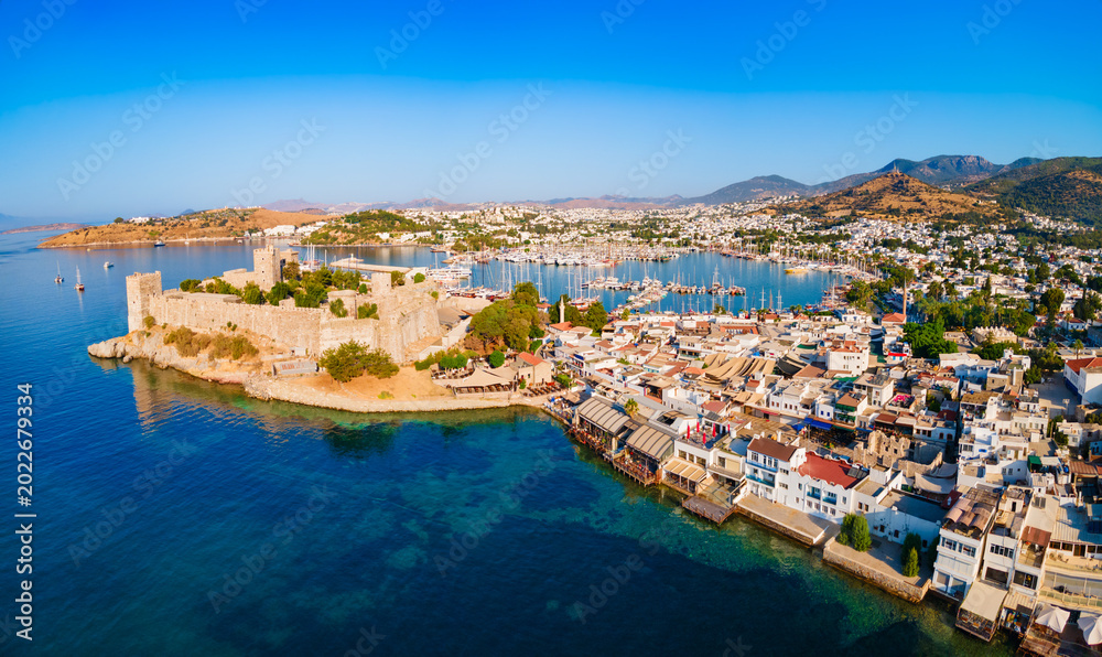 Naklejka premium The Bodrum Castle and marina aerial panoramic view in Turkey