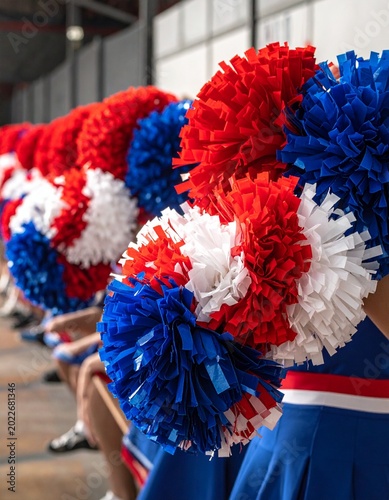 Red, white, blue pom-poms