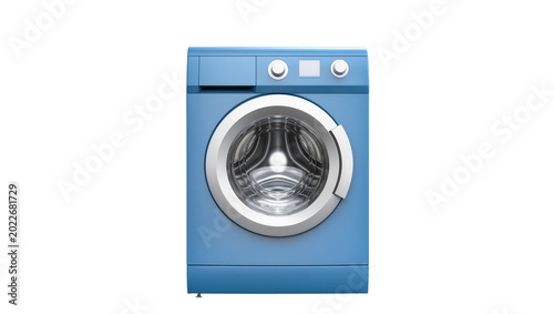 Fotografía Blue front-loading washing machine with chrome accents, isolated on transparent
