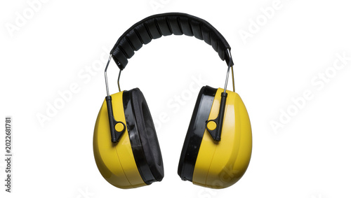 Photos Yellow and black earmuffs with padded headband, isolated on transparent backgrou
