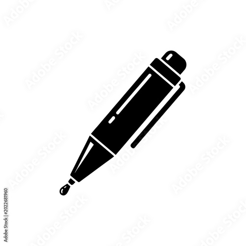 A sleek black pen design is prominently displayed against a white backdrop a striking silhouette