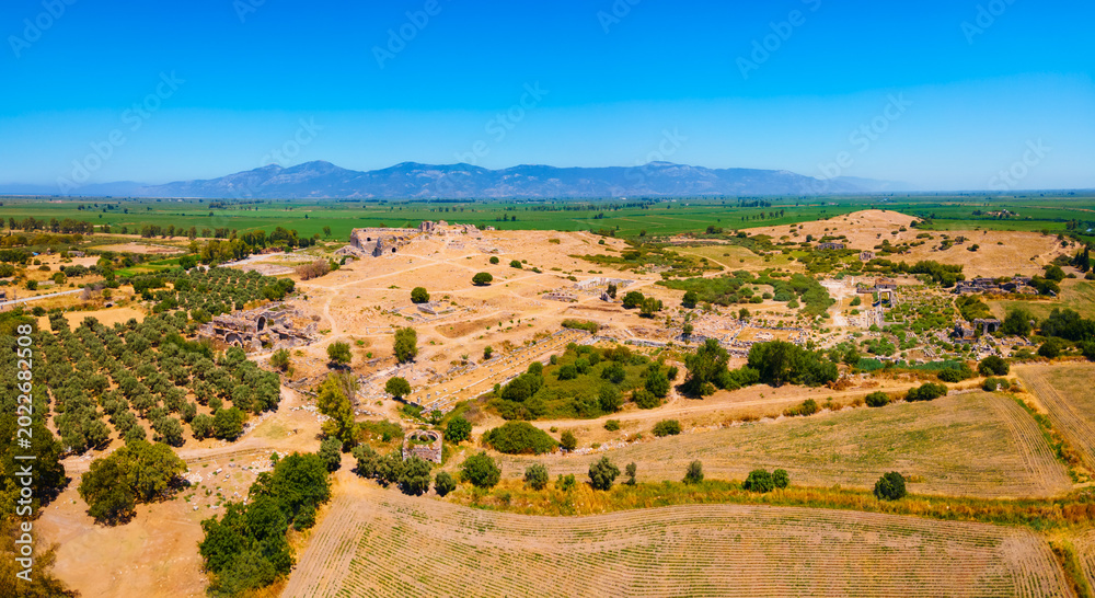 Fototapeta premium Miletus Archaeological Site aerial panoramic view near Didim city in Turkey