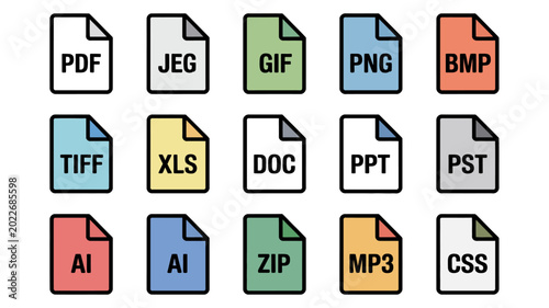 Obraz na plátně collection of file format icons with labels vector illustration on a white backg