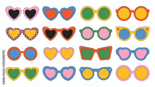 Colorful sunglasses collection flat vector illustration on a white background