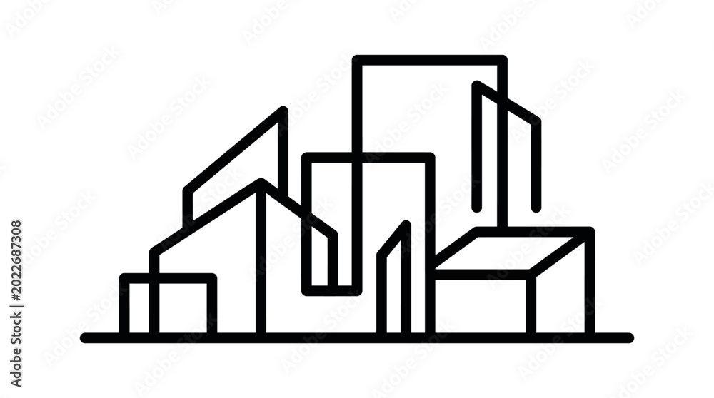 Fototapeta premium Urban Architecture Design, Geometric Structures, Modern City, Vector Illustration, Minimalist Style, Abstract Perspective
