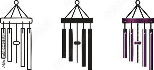 Foto Versatile set of wind chime vector illustrations featuring outline solid and col