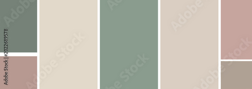 collage of squares and rectangles in different sizes. Gray green mint and brown colors well coordinated. Geometric shapes composition, modern minimalist art