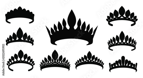 Canvastavla Collection of tiara silhouettes on a white background