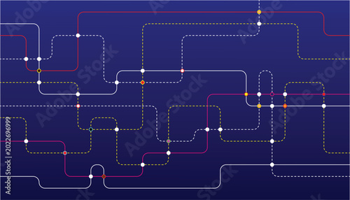 Network of Connected Lines and Dots on Blue Background. Digital technology background. Circuit board technology 