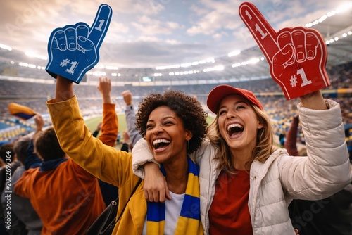 Excited Female Fans Celebrating in Stadium