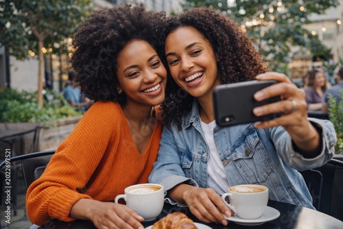 Women Enjoying Coffee and Selfie Together