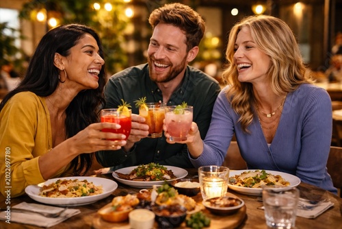 Friends Enjoying Elegant Dinner and Cocktails