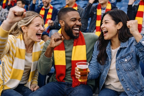 Excited Football Fans Celebrating Together