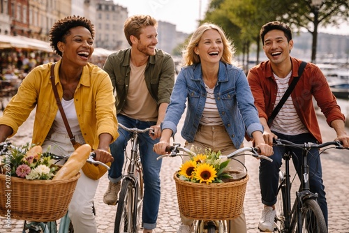 Friends Enjoying Bicycle Ride Together