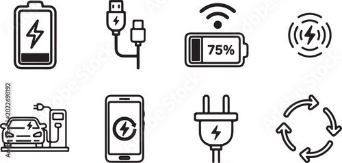Foto Phone battery charging level icon set Vector